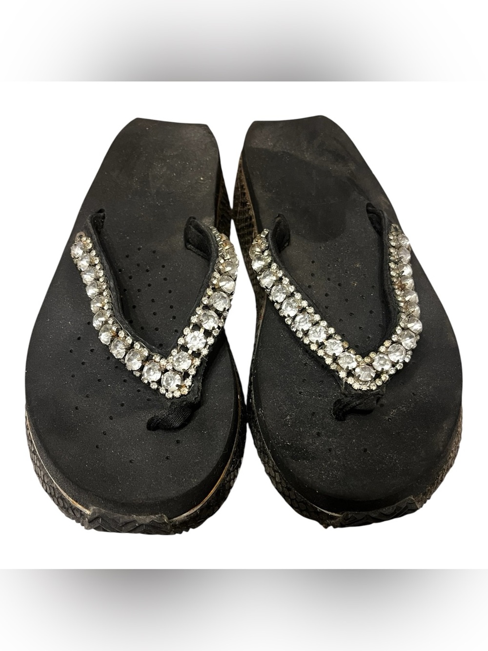 Volatile Black Rhinestone Wedge Sandals